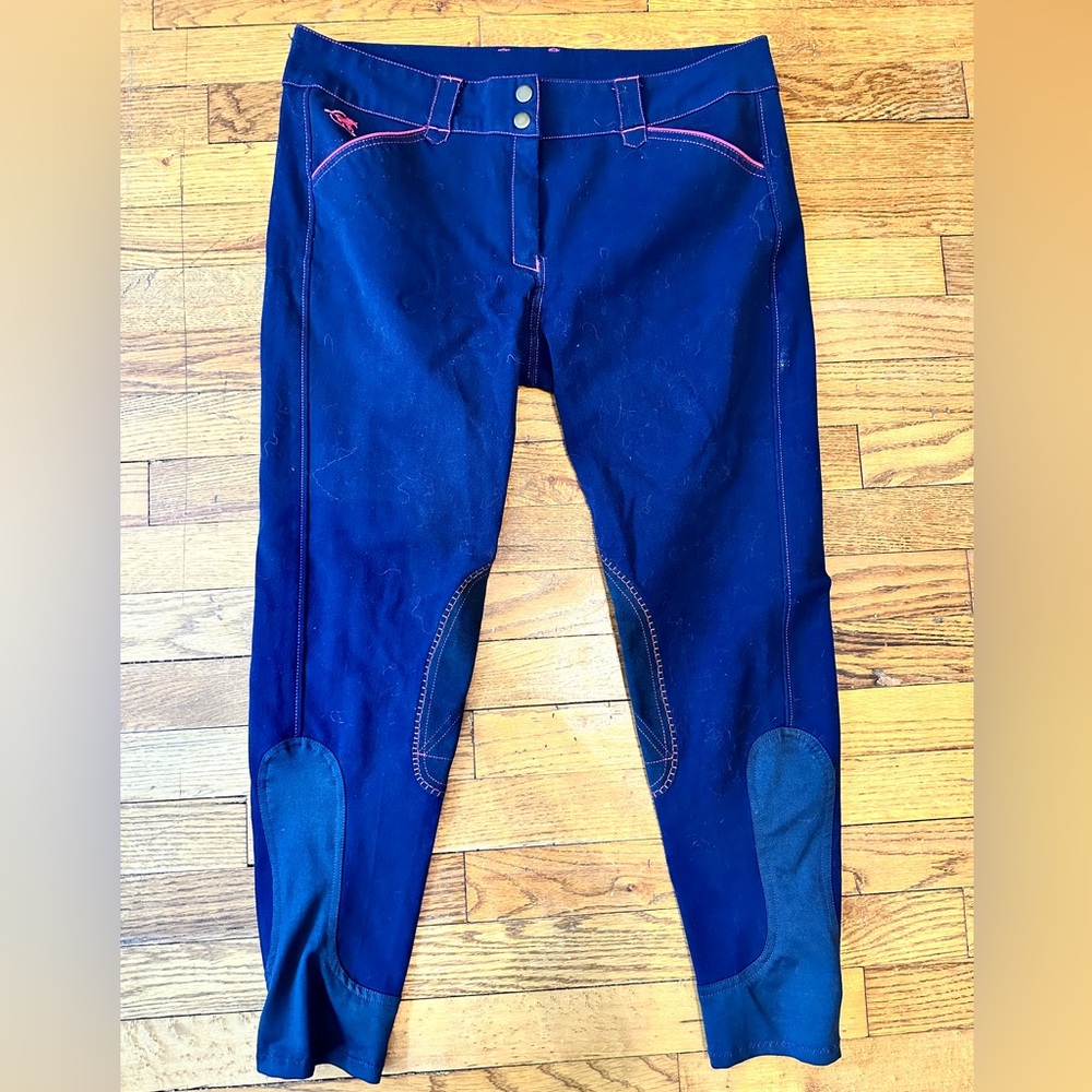PIPER by SmartPak navy with pink accents knee patch riding breeches